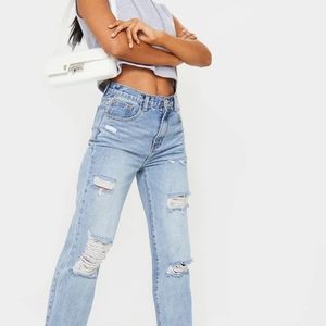 Redial Light Wash Distressed Split Hem Jeans